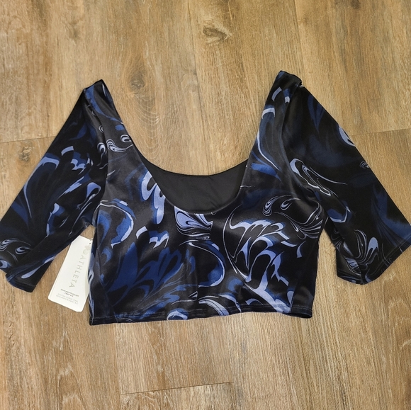 Athleta Exhilerate Velvet Crop Top Size Large Blue - Picture 11 of 12